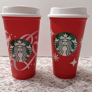 Starbucks EUC (maybe never used) reusable red holiday cups set of 2